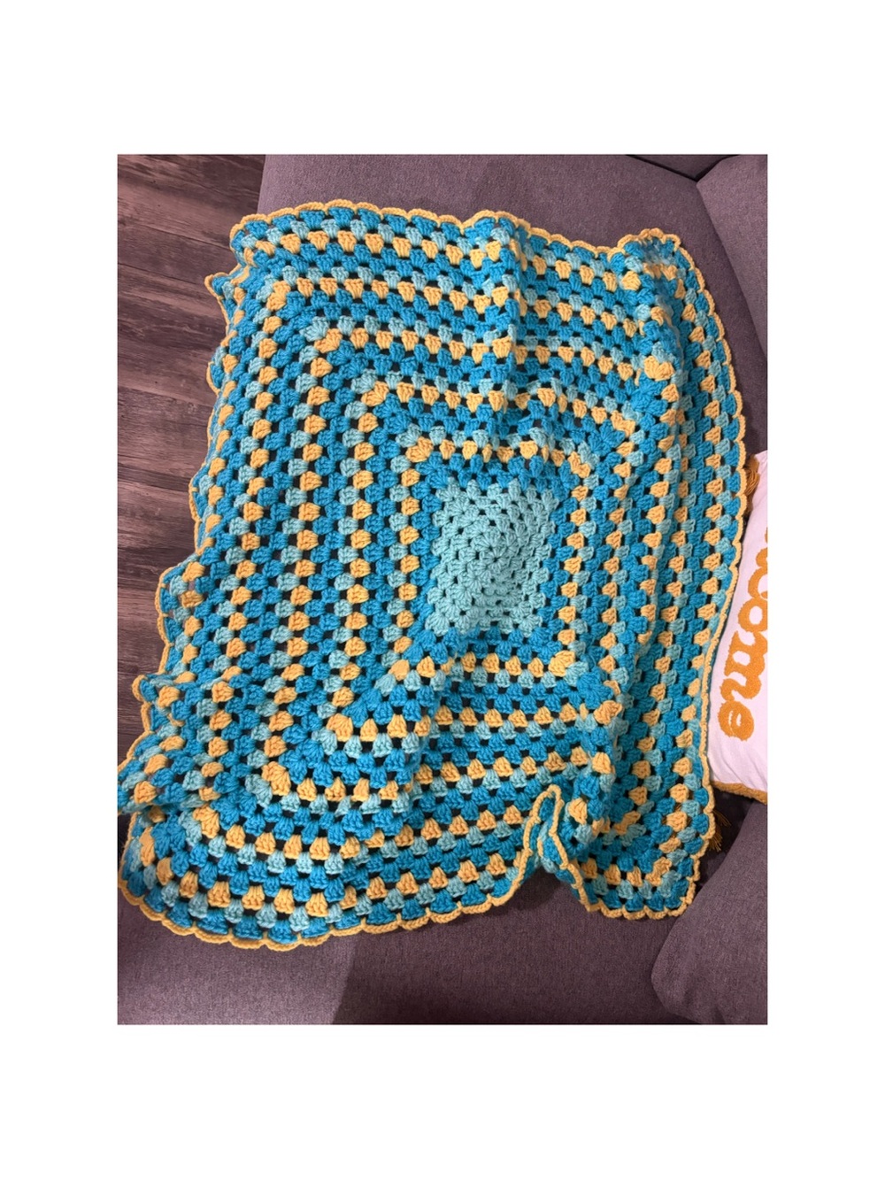 Handmade Turquoise and Yellow Crochet Baby Quilt - Home Accents